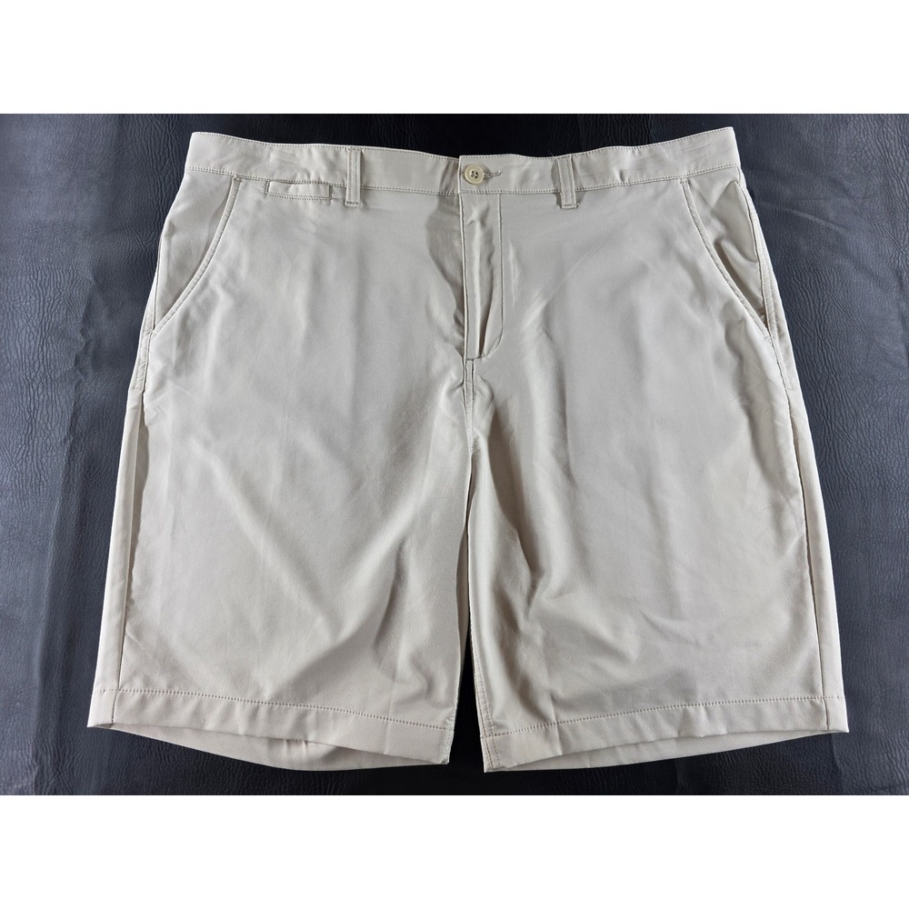 Johnnie-O Mens Performance Golf Shorts Stone Khaki Size 40 Stretch Flat Front